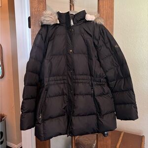 Ralph Lauren Black Down Faux Fur Hooded Coat, Size 2X